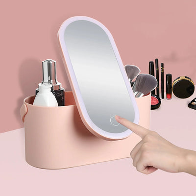 Portable Makeup Organizer with Mirror and LED Light - Vivi & Luxe